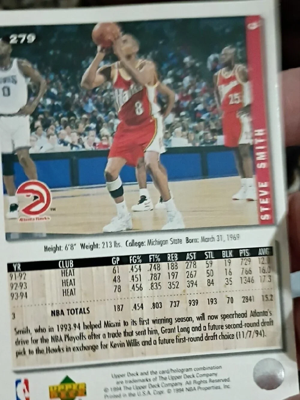 Steve Smith Atlanta Hawks Basketball Card - Red
